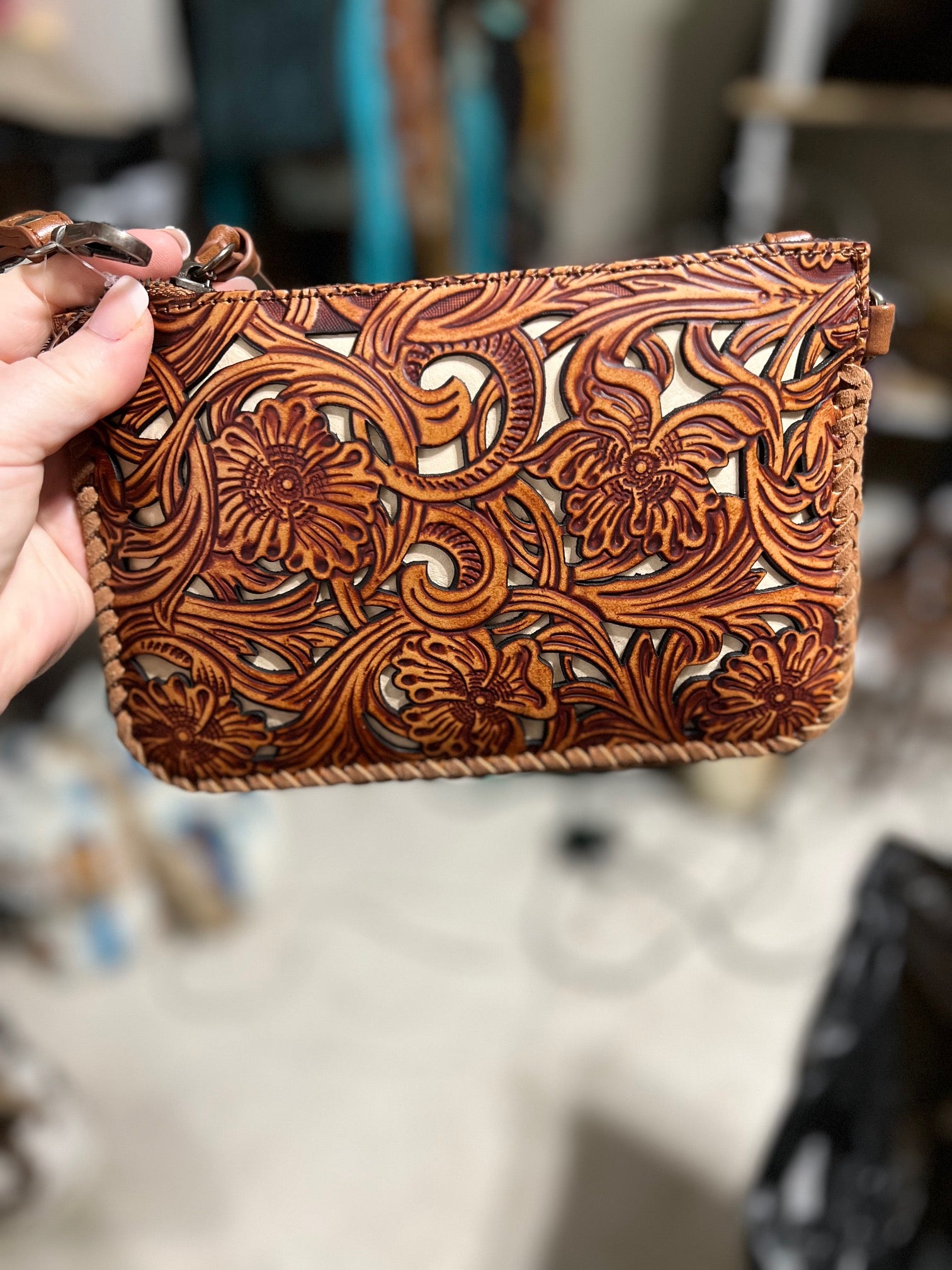 Trinity Ranch Leather Floral Tooled Collection Clutch/Crossbody CedarHill Country Market