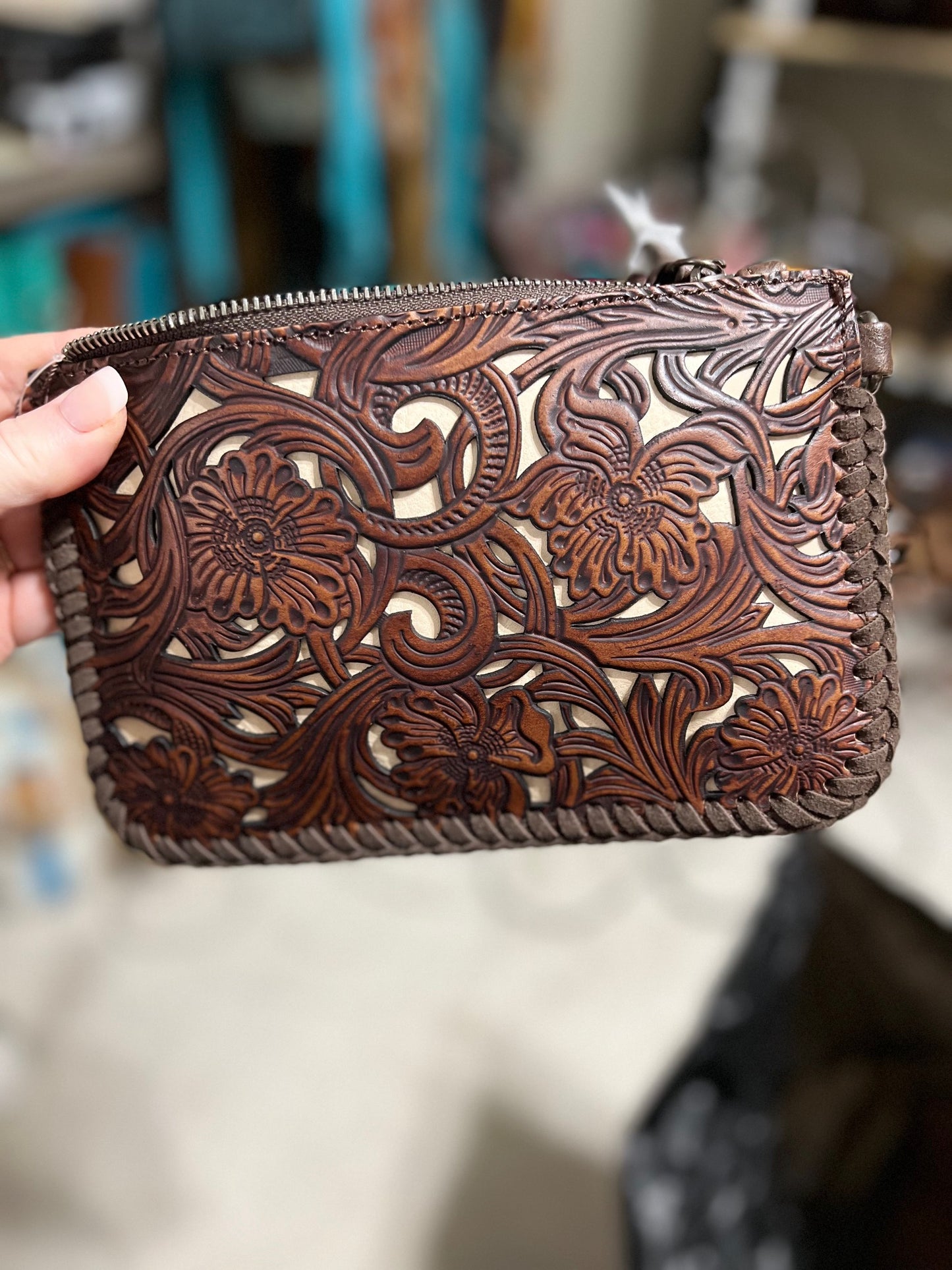 Trinity Ranch Leather Floral Tooled Collection Clutch/Crossbody CedarHill Country Market