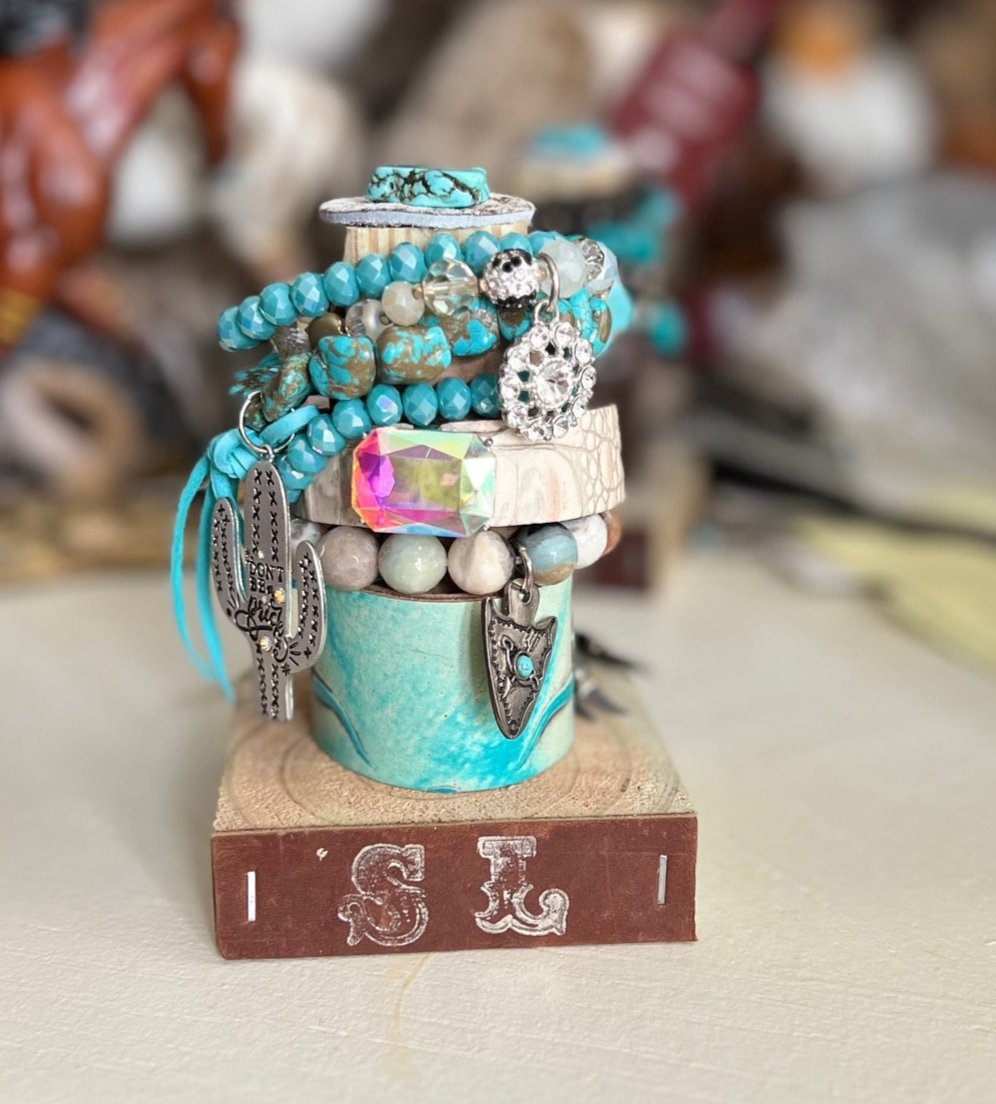 Sandra Ling - 9 Piece Turquoise and Cactus Don't be a Prick Bracelet Stack Cedar Hill Country Market