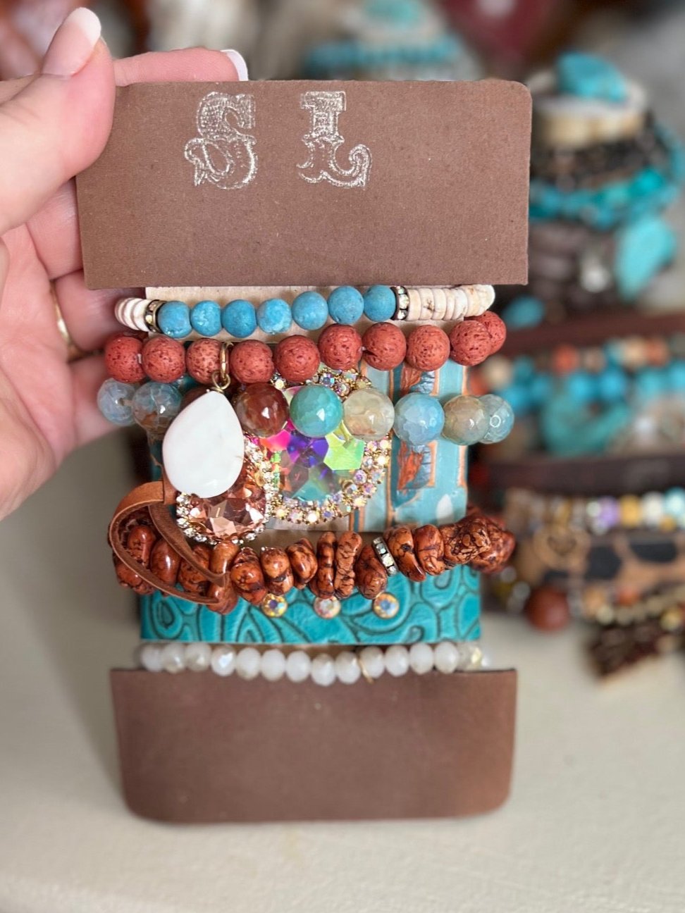 Sandra Ling - 7 Piece Turquoise and Orange Stack Bracelet Cedar Hill Country Market