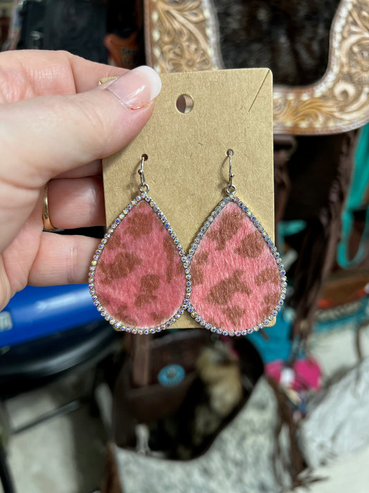 Dusty Pink Leopard Teardrop Earrings with Gems Cedar Hill Country Market