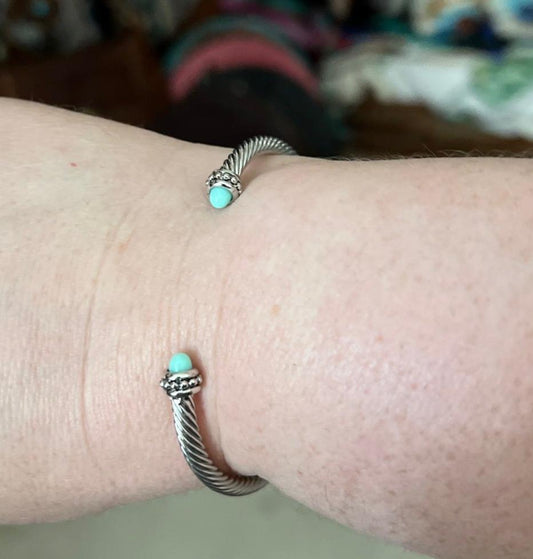 Silver Turquoise & Rope Thin Cuff Bracelet Cedar Hill Country Market