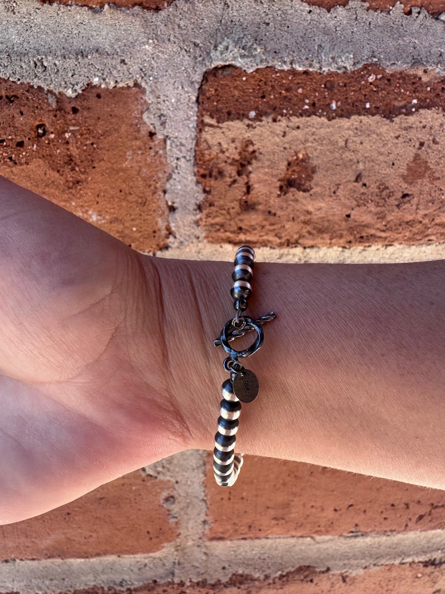Handcrafted Hot Pink Fire Opal & Sterling Silver Pearl 5mm Beaded Bracelet 7" Nizhoni Traders LLC