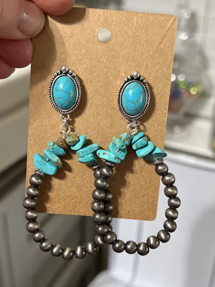 Turquoise Navajo Hoops on Stud Back Earrings Cedar Hill Country Market