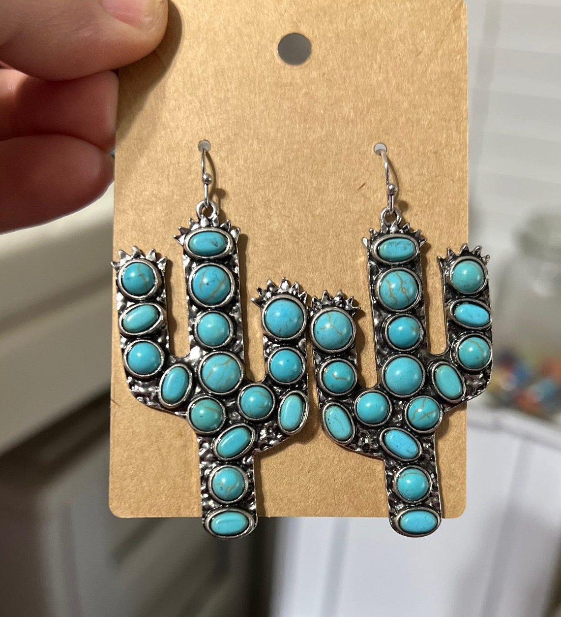 Faux Turquoise Cactus Earrings on Hooks Cedar Hill Country Market