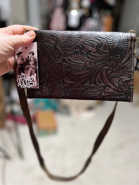 Keep it Gypsy - Turquoise Scroll Buffalo Coin with Gems Trifold Genuine Leather Wristlet Handbag Cedar Hill Country Market