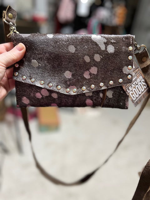 Keep it Gypsy - Brown Acid Wash with Gems Trifold Genuine Leather Wristlet Handbag Cedar Hill Country Market