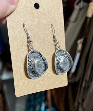 Silver Cowboy Hat Dangle Earrings Cedar Hill Country Market