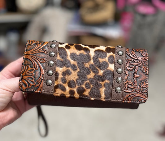 Montana West Embossed Leather and Leopard Studded Wallet Handbag Cedar Hill Country Market