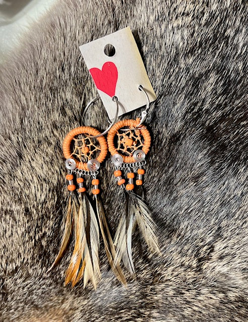 Orange Dreamcatcher Feather Earrings Cedar Hill Country Market