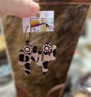 Sandra Ling - Leopard Cactus Cowhide Earrings Cedar Hill Country Market