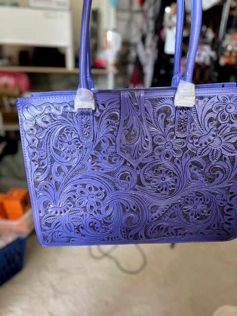 Bailey Hand Tooled Leather Tote Bag Handbag Cedar Hill Country Market