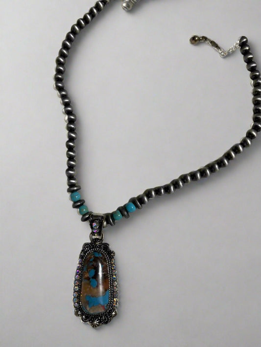 Nina Fashion Navajo Oval Stone Burst & Rhinestone Necklace - 16" Cedar Hill Country Market