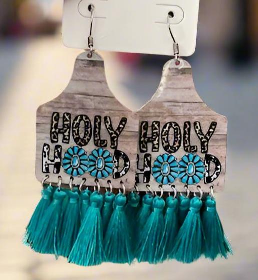 Holy Hood Tassel Cow Tag Style Earrings Cedar Hill Country Market