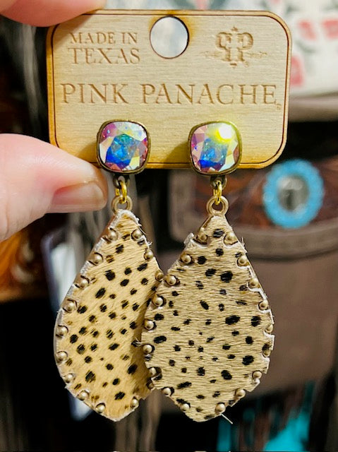 Cowhide & Chetah Earrings with Stud backs by Pink Panache Cedar Hill Country Market