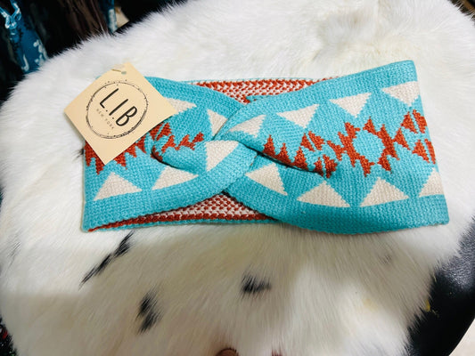 Turquoise Aztec Ear Warmers Headband Cedar Hill Country Market