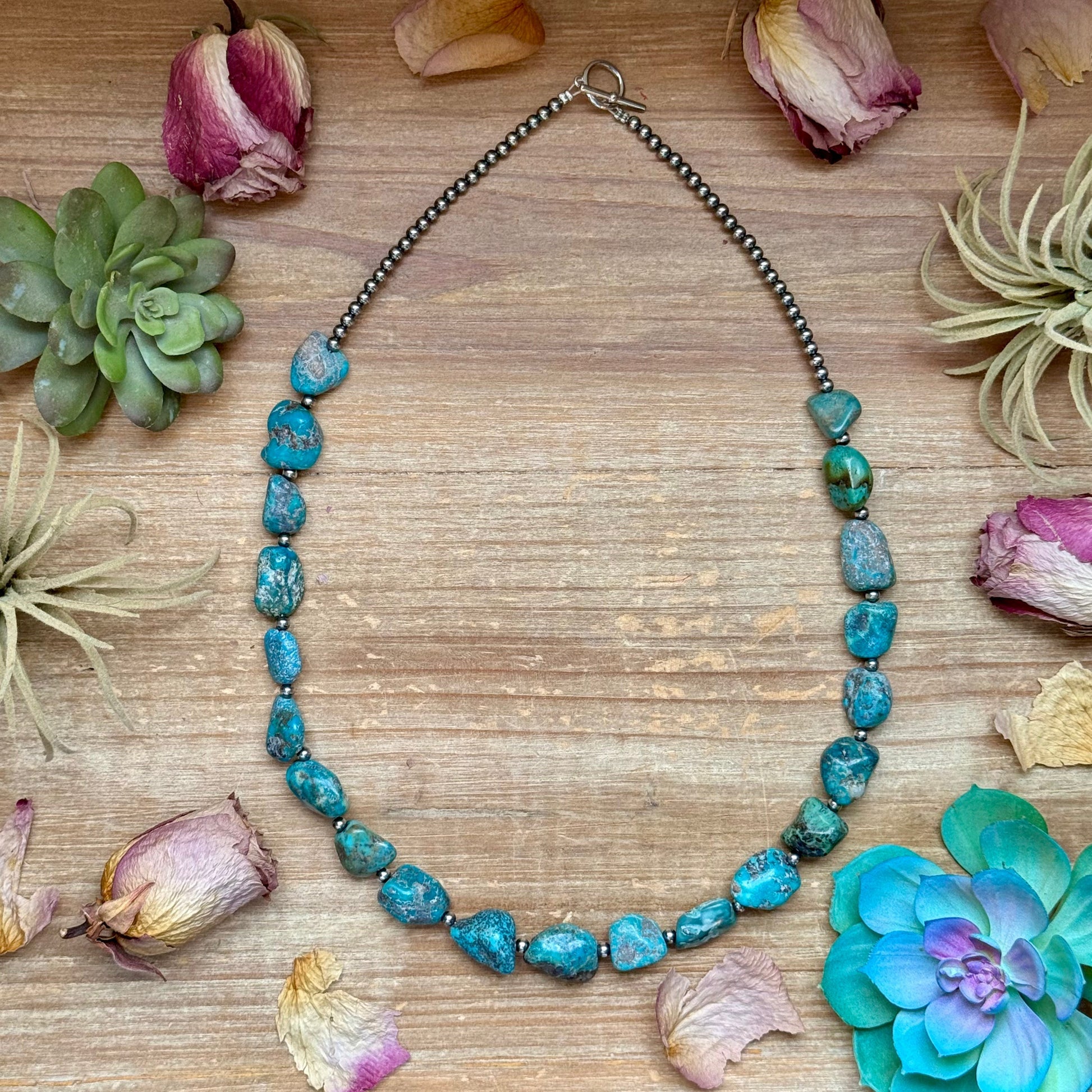 Blue Turquoise Nugget Necklace – Sterling Silver – 24” The Bijoux FAB Jewelry