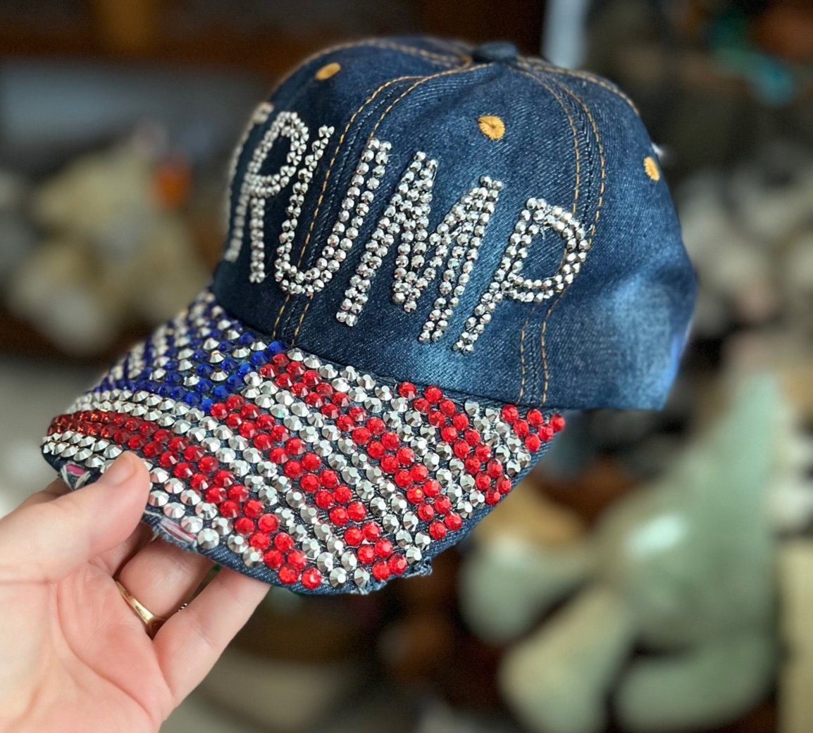 TRUMP - Bling Rhinestone Denim Hat with buckle back CedarHill Country Market