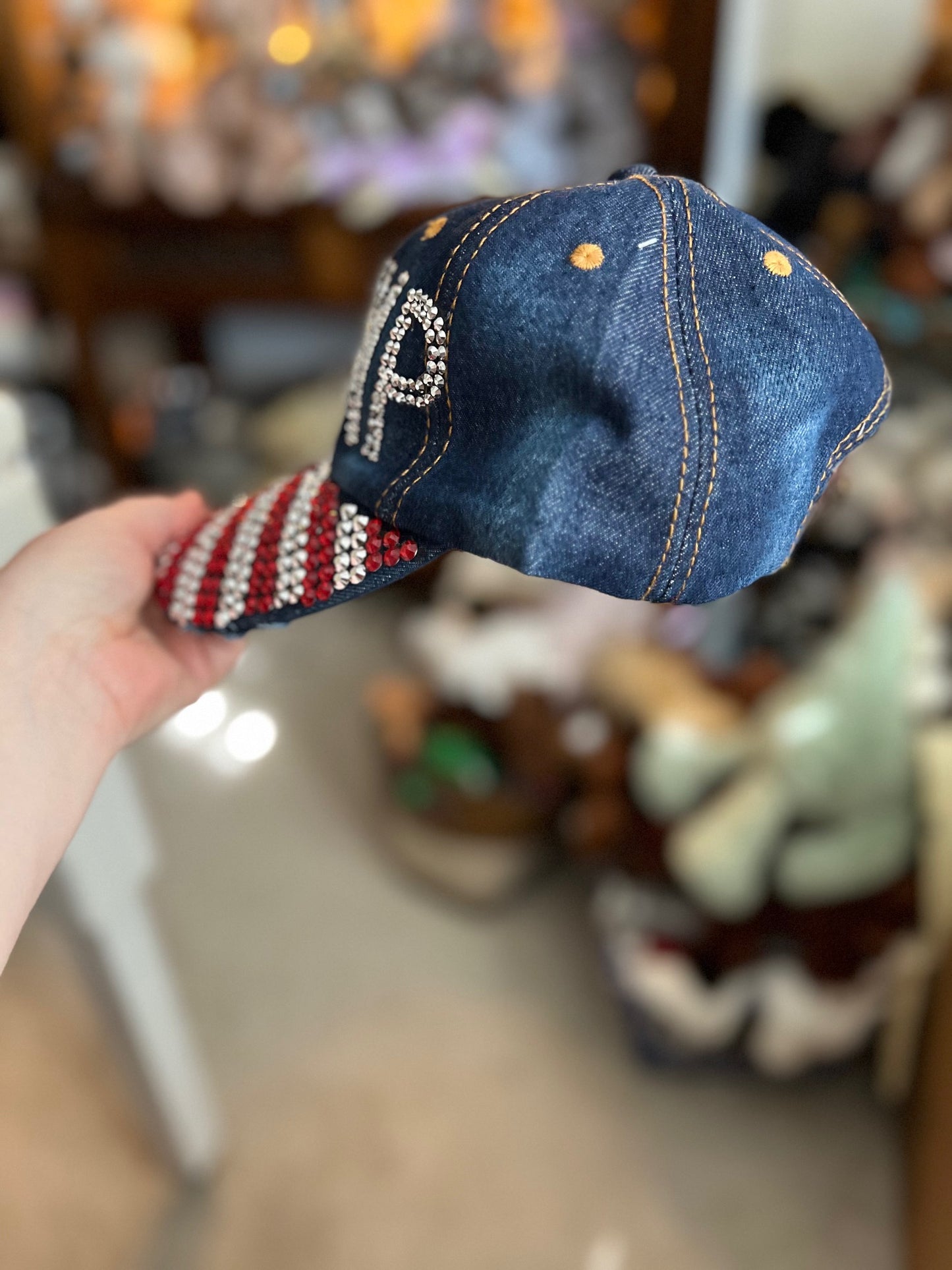 TRUMP - Bling Rhinestone Denim Hat with buckle back CedarHill Country Market