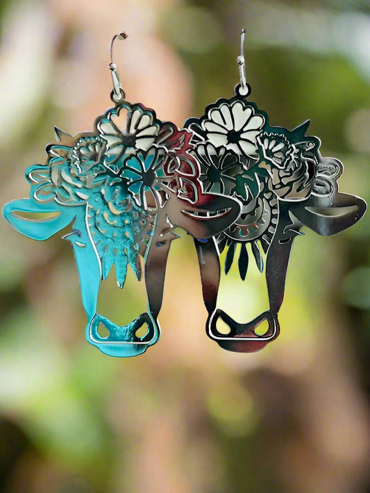 Milk Cow Floral Earrings - Silver Cedar Hill Country Market