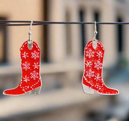 Christmas Cowboy Boot Dangle Earrings - Multi Cedar Hill Country Market