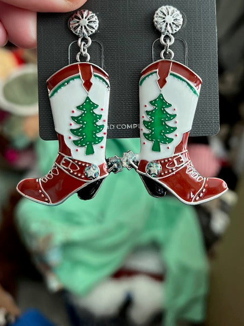 Christmas Tree Cowboy Boot Stud Back Earrings Cedar Hill Country Market