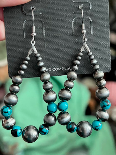 Beaded Navajo Fashion Teardrop Hoops on Hook Earrings Cedar Hill Country Market