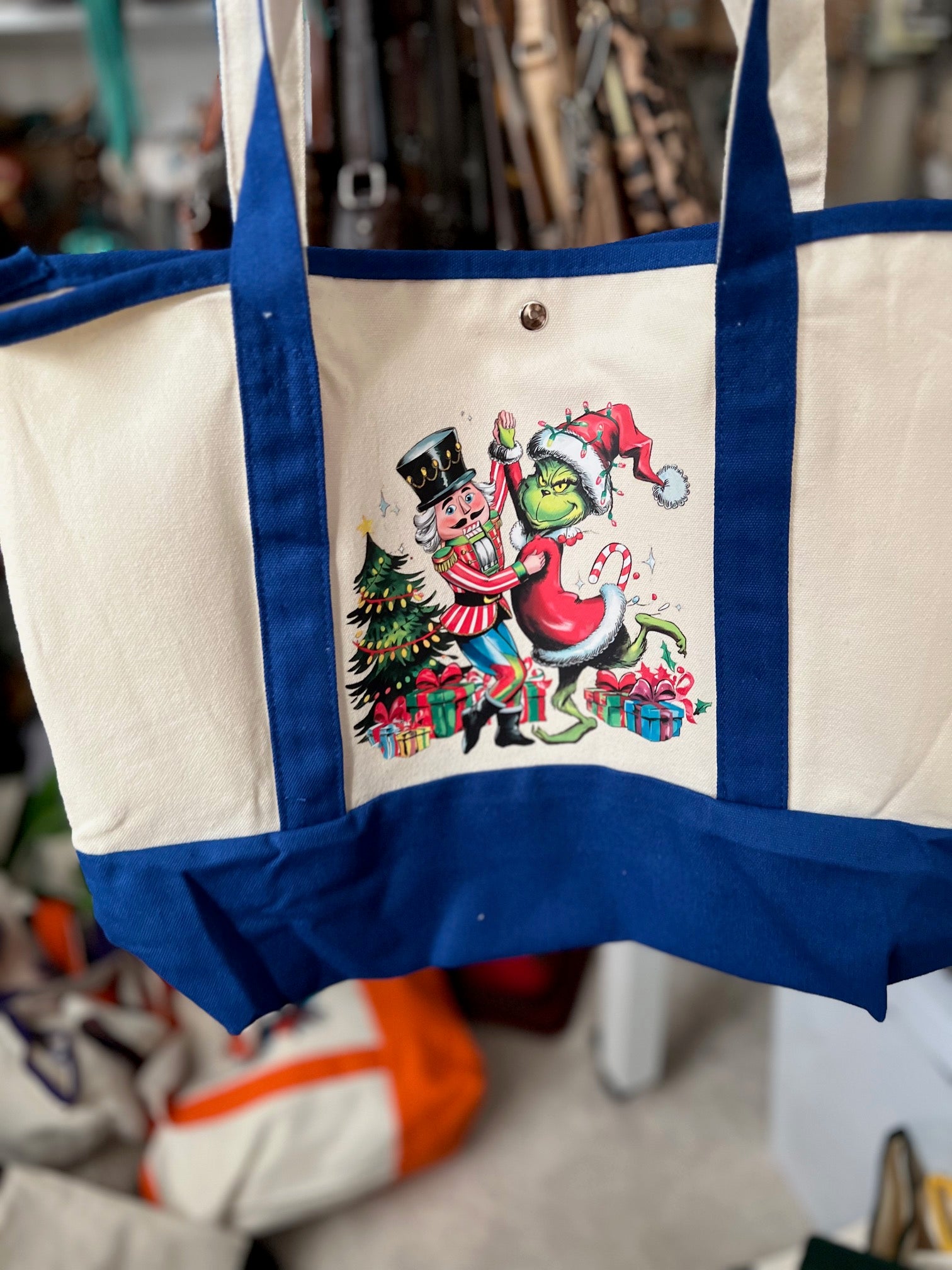 Holiday Themed Two Pocket Canvas Tote Bags - Multi Colors Cedar Hill Country Market