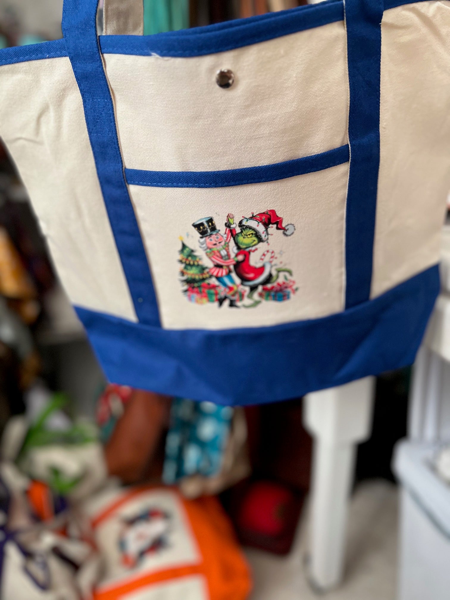 Holiday Themed Two Pocket Canvas Tote Bags - Multi Colors Cedar Hill Country Market