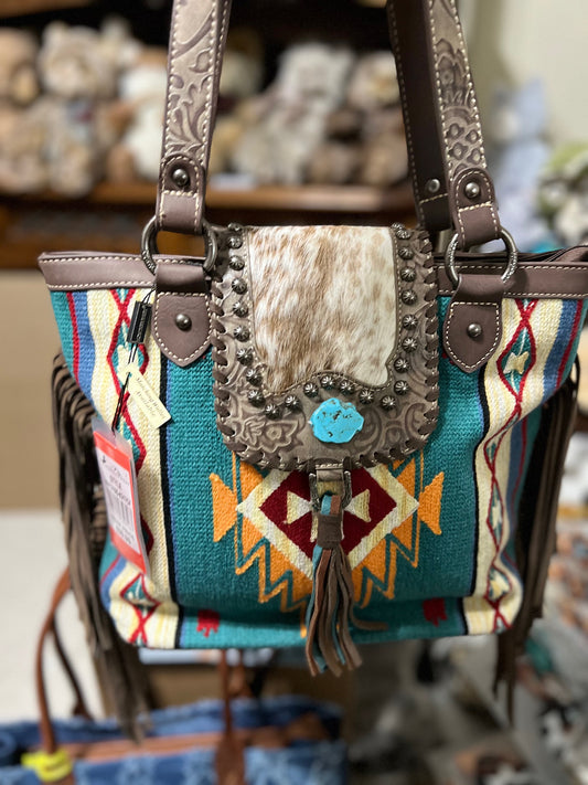 Montana West Hair-On Cowhide Collection Aztec Tapestry Small Tote/Crossbody Cedar Hill Country Market