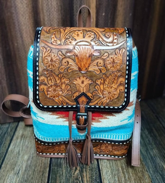 Saddle Bag Hand Tooled Longhorn Backpack Cedar Hill Country Market