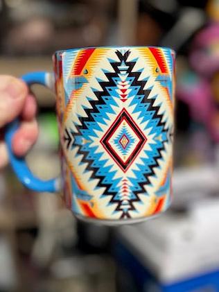 Aztec 15 oz Turquoise Coffee Mug with Ceramic Coaster Cedar Hill Country Market