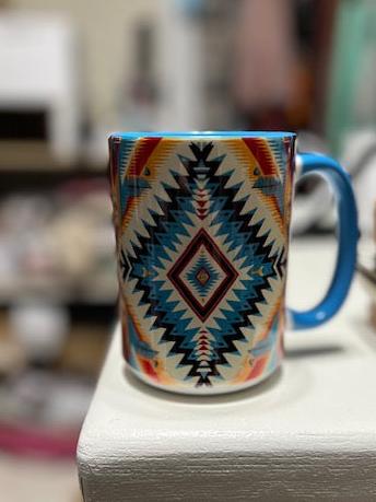 Aztec 15 oz Turquoise Coffee Mug with Ceramic Coaster Cedar Hill Country Market