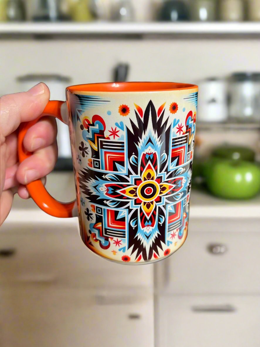 Aztec 15 oz Turquoise Coffee Mug with Ceramic Coaster Cedar Hill Country Market