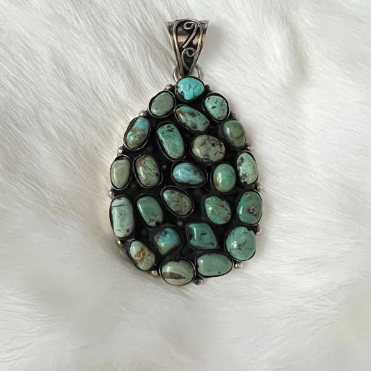 Handcrafted Montana Genuine Turquoise Cluster Pendant 3inch Tibetan Silver Cedar Hill Country Market