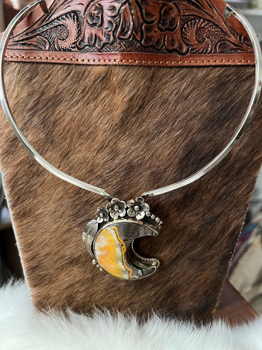 Bumble Bee Jasper Crescent Moon Pendant CedarHill Country Market