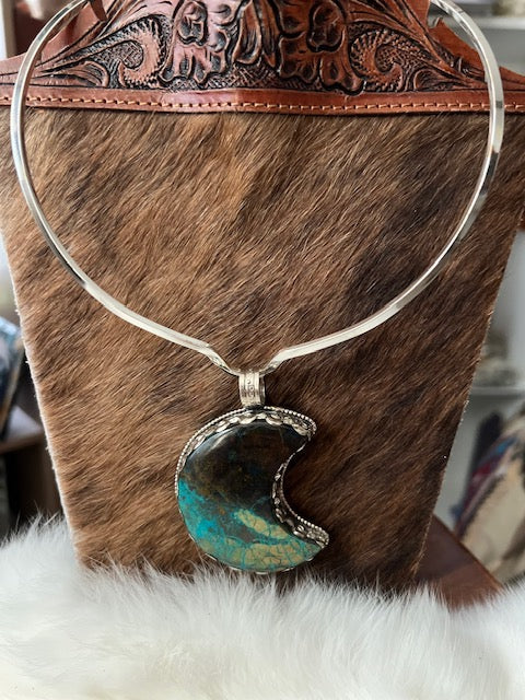 Genuine Turquoise moon pendant Cedar Hill Country Market