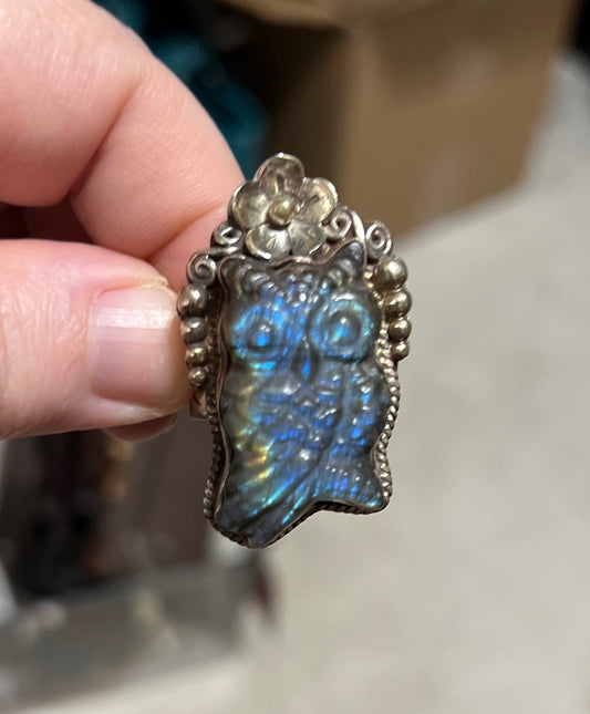 Labradorite Owl Ring -  Adjustable Cedar Hill Country Market