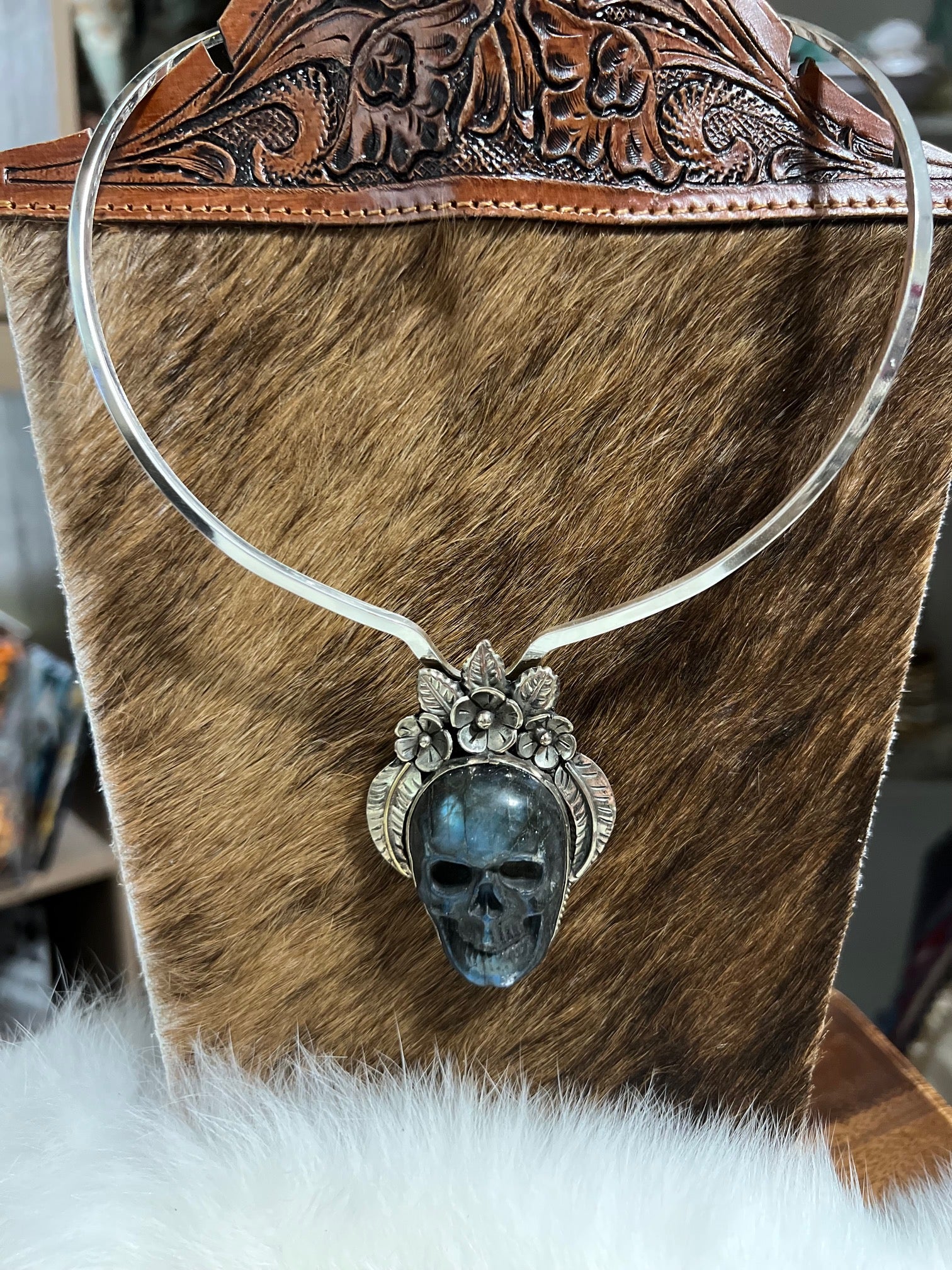 Labradorite skull pendant with crown Cedar Hill Country Market