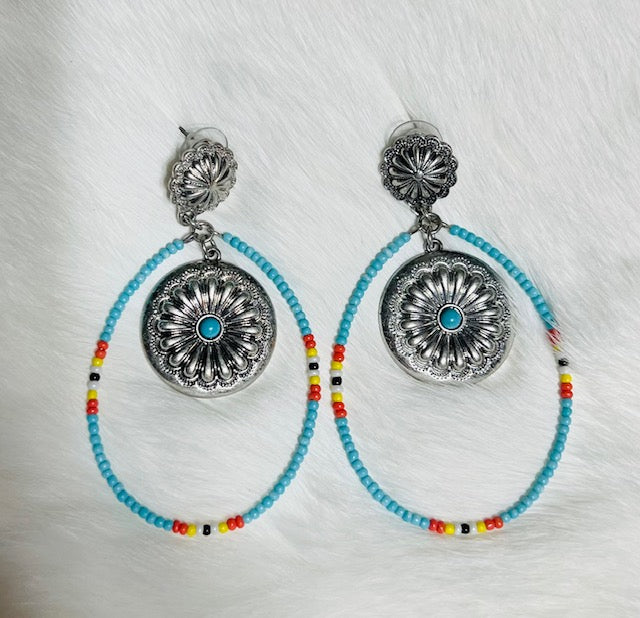 Native American Seed Bead Concho Hoops with Stud Backs Cedar Hill Country Market