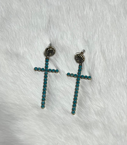 Turquoise Cross Stud Back Earrings CedarHill Country Market