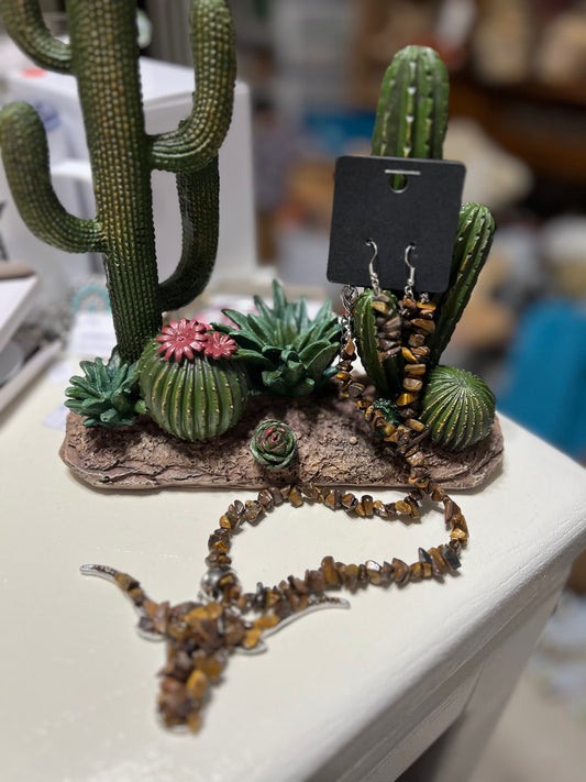 Longhorn Crushed Stone Necklace and Earrings Cedar Hill Country Market