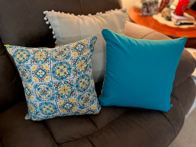 Mediterranean Turquoise and Yellow Tiled  Pillow Covers - Set of 2 (Copy) CedarHill Country Market