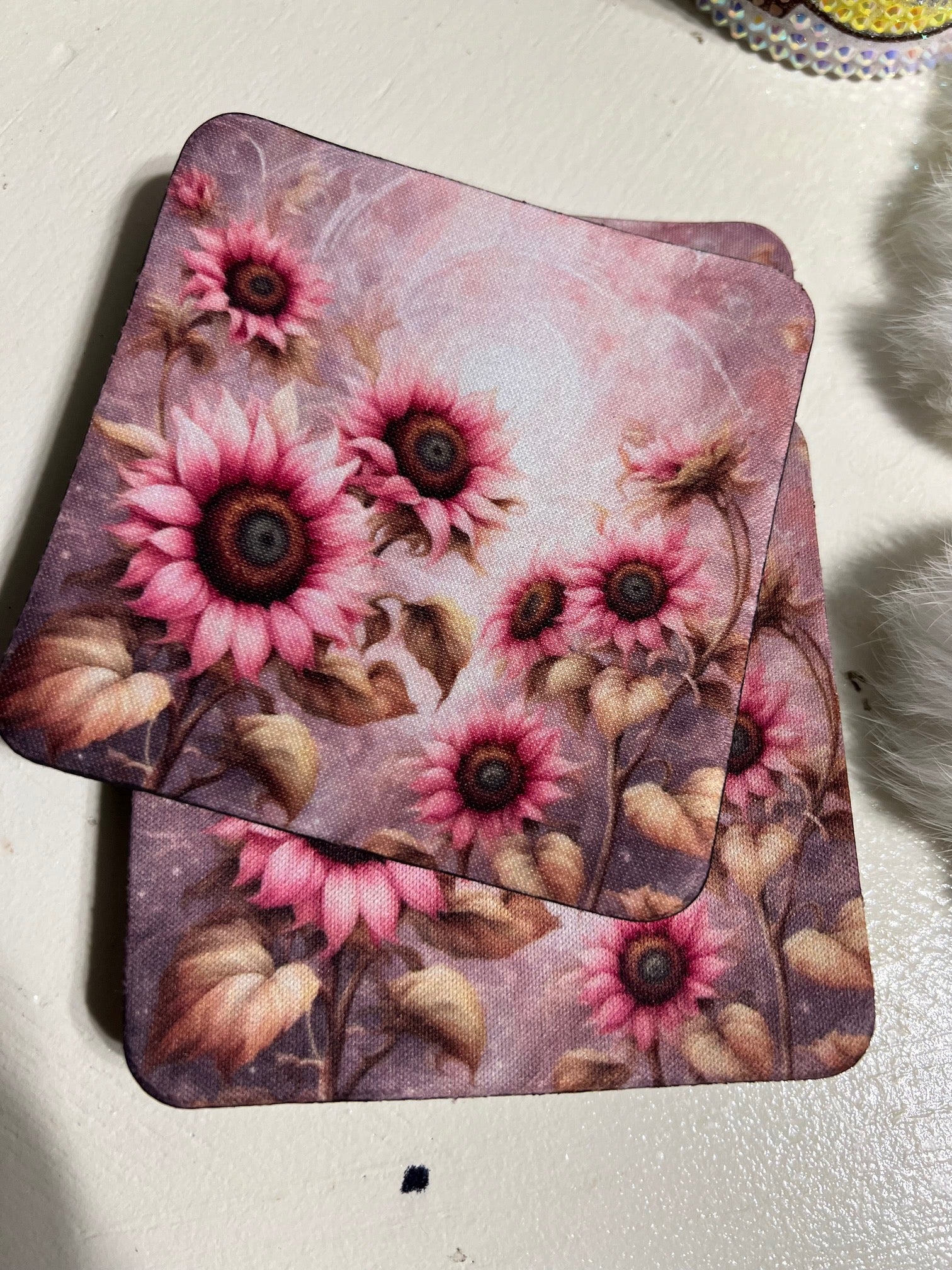 Pink Sunflower Neoprene 4 Inch Square Coasters - Set of 4 Cedar Hill Country Market