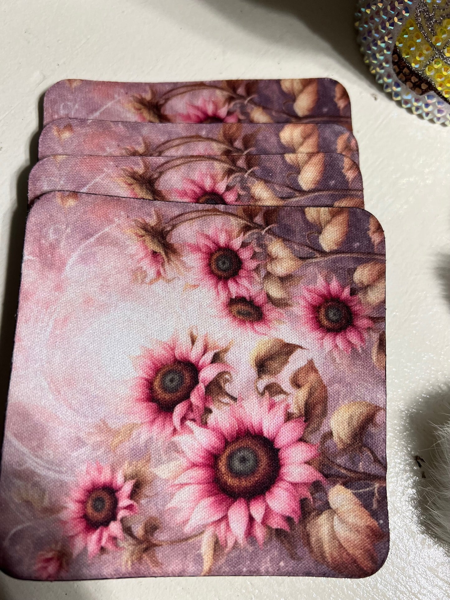 Pink Sunflower Neoprene 4 Inch Square Coasters - Set of 4 Cedar Hill Country Market