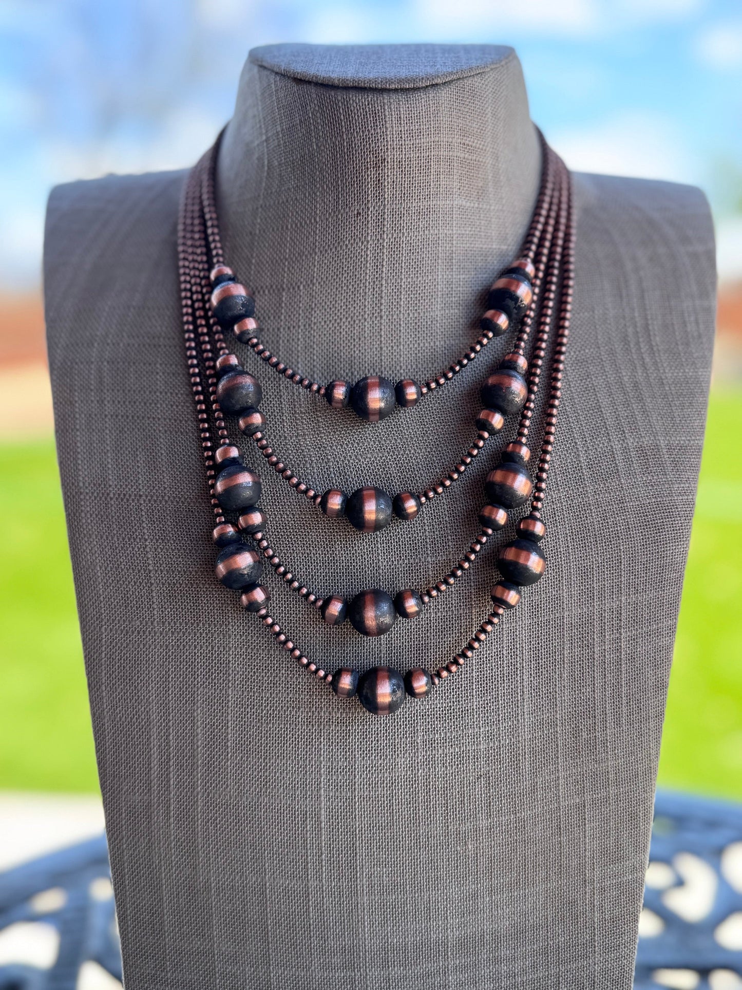 Handcrafted Copper 3-12mm Beaded Necklace Nizhoni Traders LLC