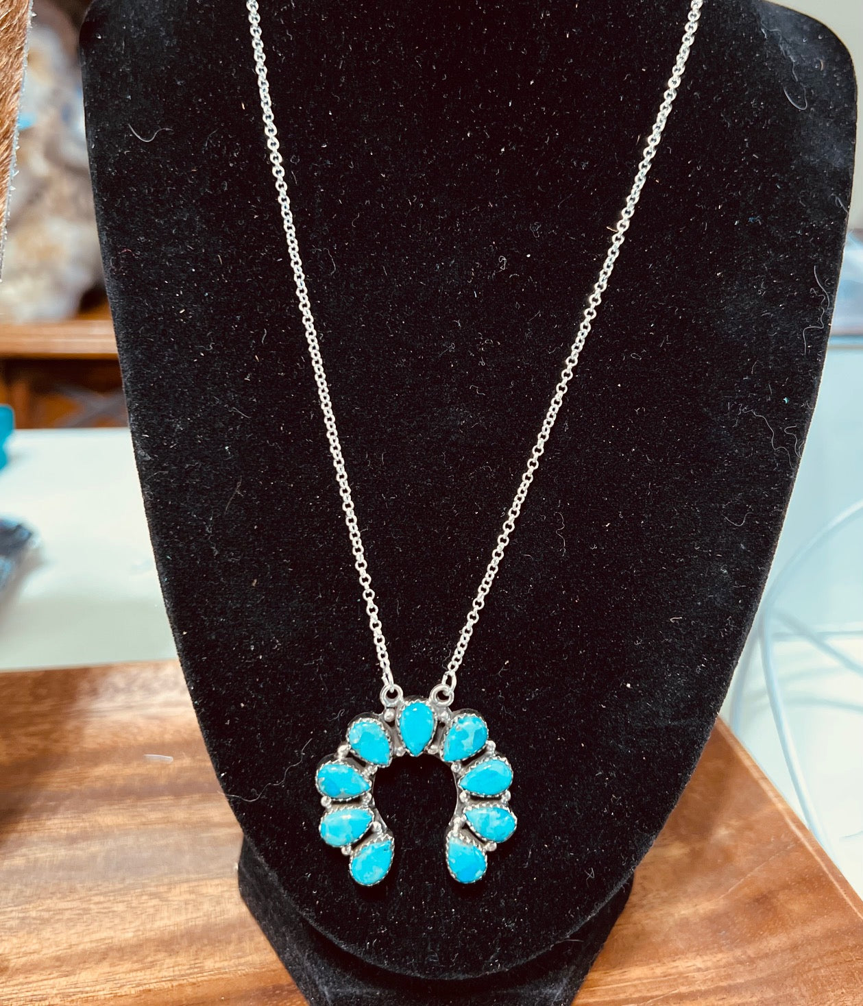 9 stone Genuine Turquoise Squash Sterling Silver Pendant Necklace - 18 inches Cedar Hill Country Market