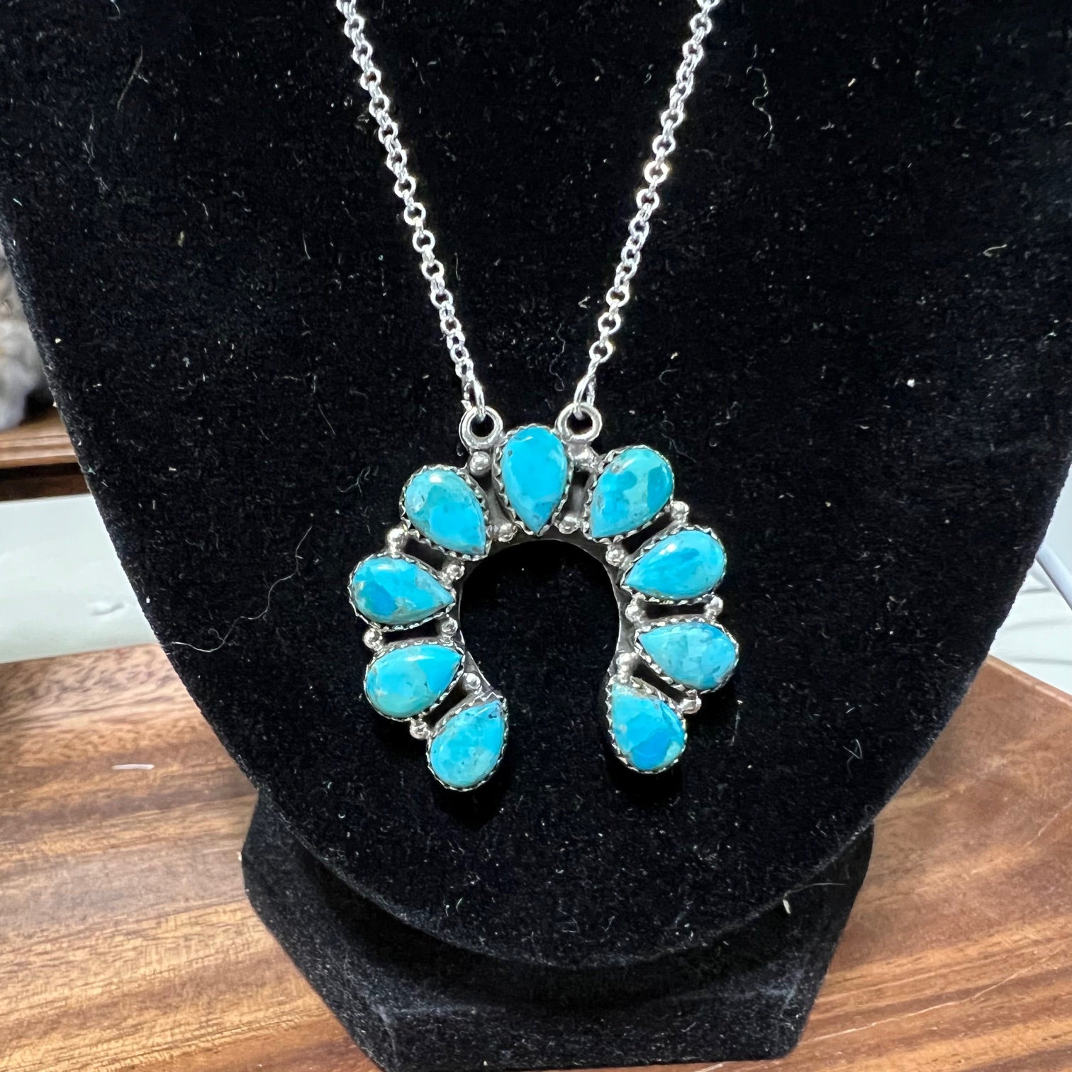 9 stone Genuine Turquoise Squash Sterling Silver Pendant Necklace - 18 inches Cedar Hill Country Market