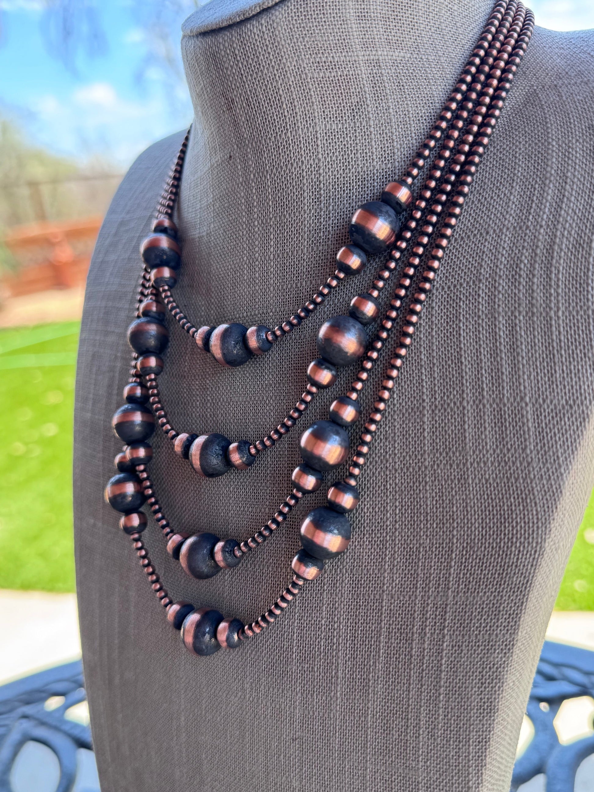 Handcrafted Copper 3-12mm Beaded Necklace Nizhoni Traders LLC