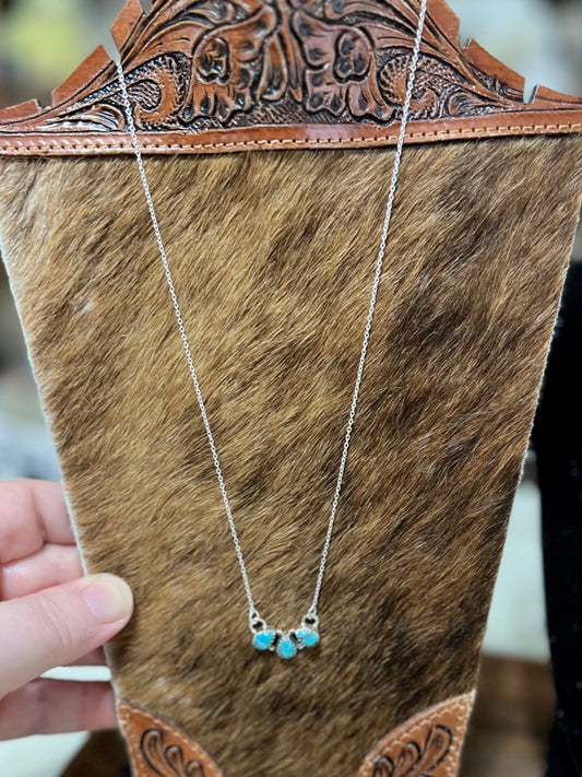 3 Stone Kingman Genuine Turquoise Sterling Silver Necklace - 18 inch Cedar Hill Country Market